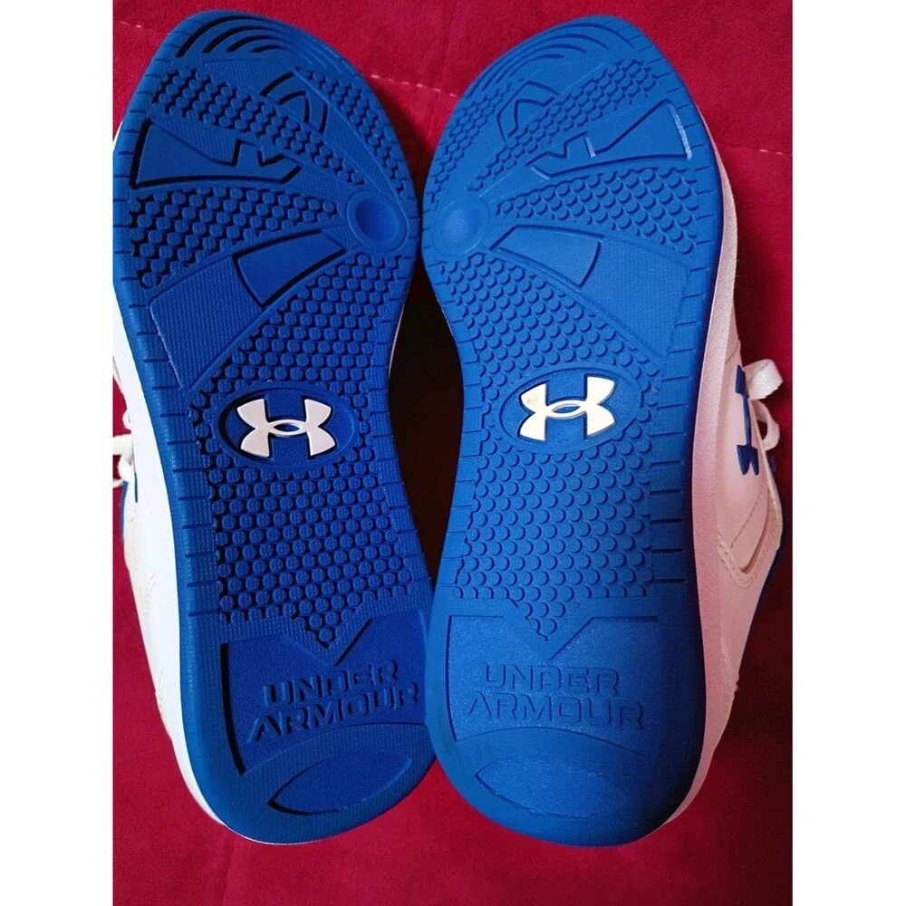 Under Armour White and Blue Kids Lace-Up Sneakers Size 5y